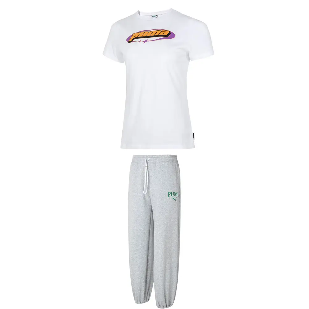 

PUMA Повседневный костюм для женщин белая футболка+серые брюки