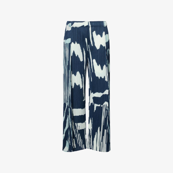 

Брюки Refraction Pleats Please Issey Miyake плиссированные вязаные с абстрактным принтом, синий