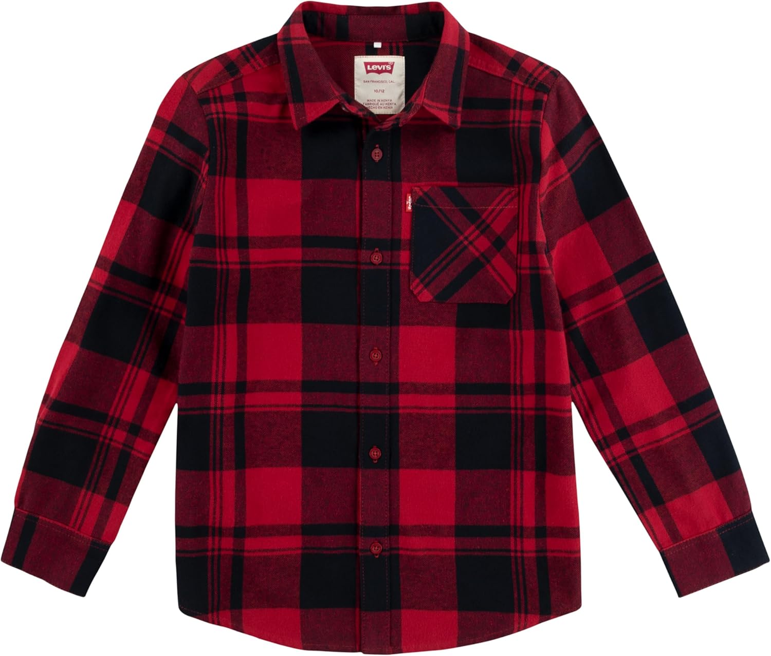 

Рубашка Levi's для мальчиков с длинным рукавом и одним карманом на пуговицах, Black/Red