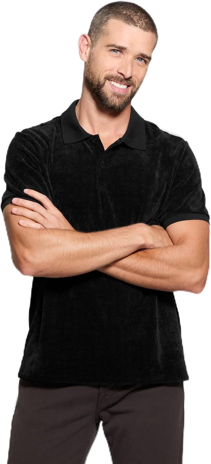 

GUESS Мужская поло Parker Velour Stripe, Black, Черный, GUESS Мужская поло Parker Velour Stripe, Black