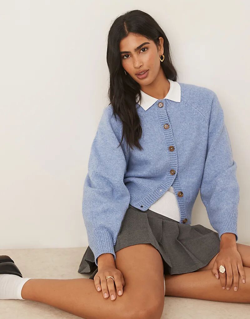 

Кардиган ASOS DESIGN с круглым вырезом и рукавами реглан синего цвета
