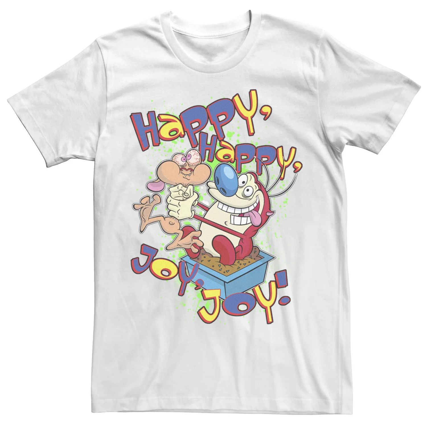 

Мужская футболка Ren & Stimpy Happy Happy Joy Joy Ren Chokes Stimpy Tee Licensed Character