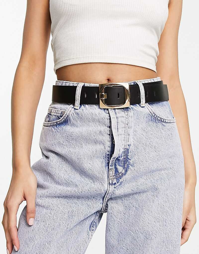 

ASOS DESIGN – Широкий джинсовый ремень на талию и бедра черного цвета с золотистой пряжкой