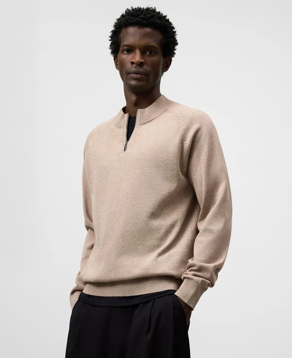

Мужской джемпер с воротником Перкинса на молнии Adolfo Dominguez, бежевый