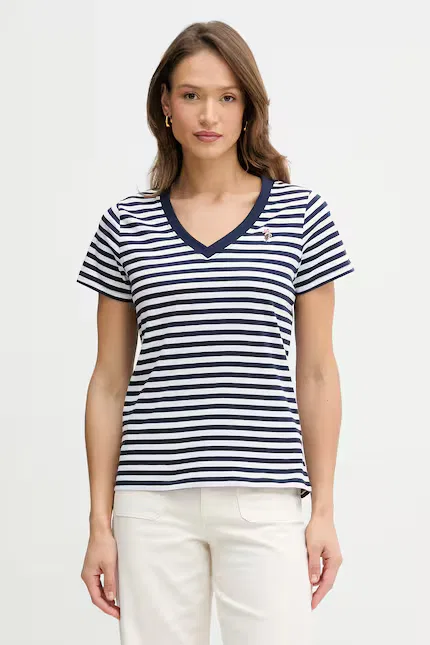 Футболка с V-образным вырезом Stripe U.S. Polo Assn., синий