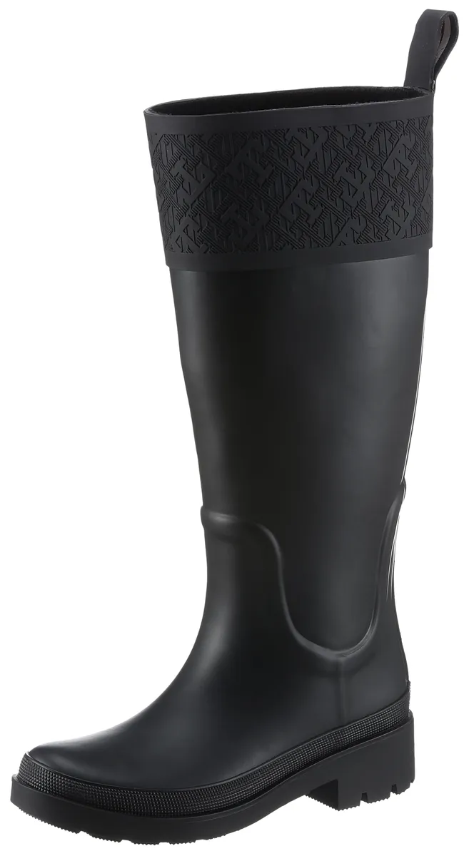 Резиновые сапоги Tommy Hilfiger "RUBBER LONG BOOT MONOGRAM", блочный каблук, ботинки, слипоны, уличные ботинки, принт с монограммой, черный