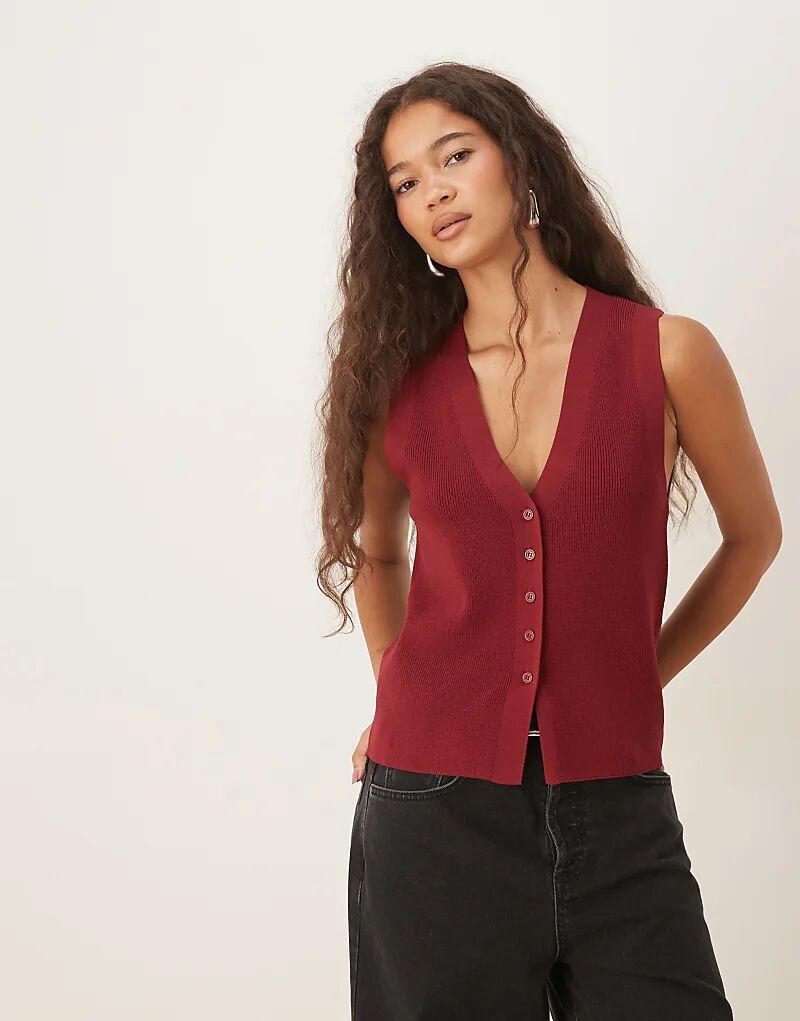 

Вязаный жилет Mango с V-образным вырезом бордового цвета