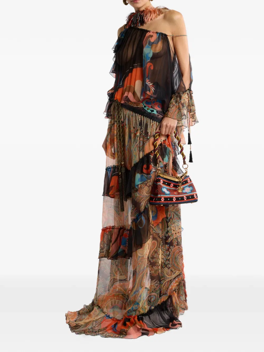 Платье-макси с оборками Etro, черный — фото 3
