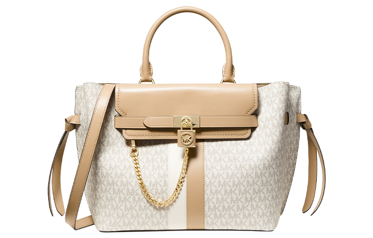 

Кожаная сумка через плечо большого размера женская ванильно-белая/верблюжья MICHAEL KORS