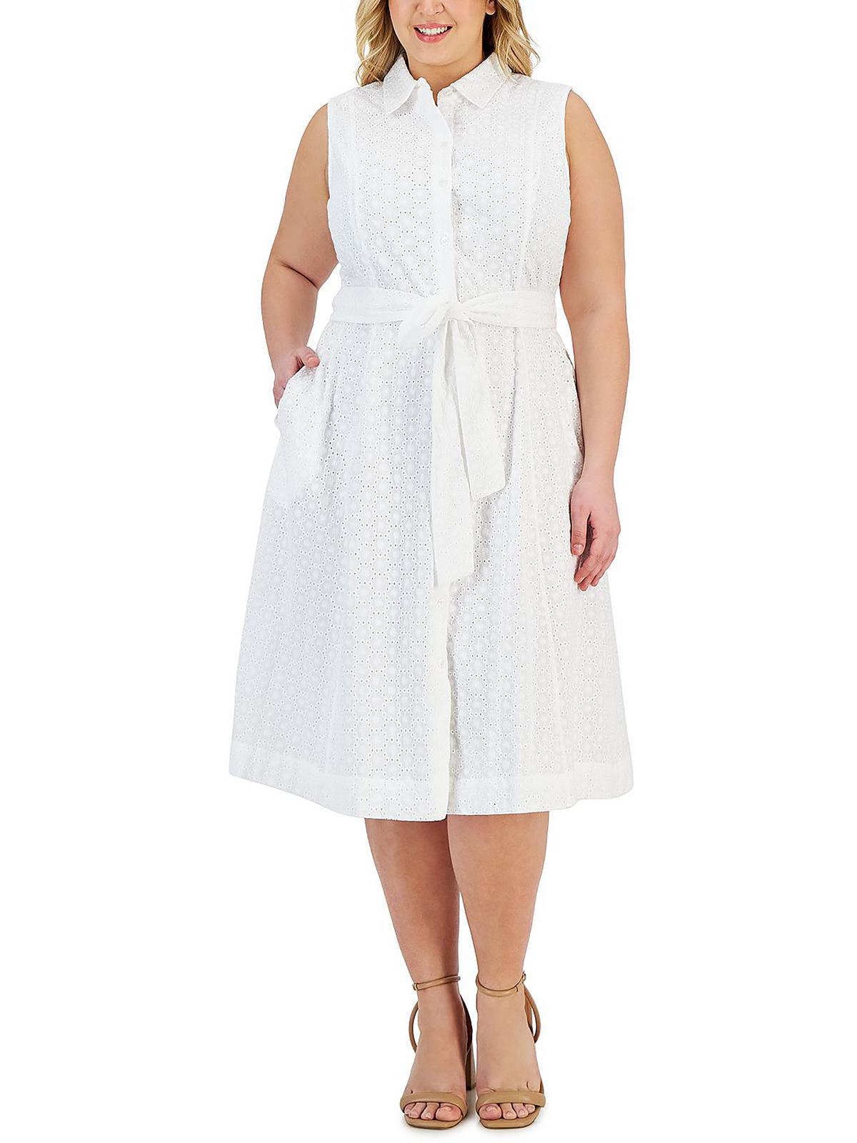 

Плюс Женское Платье-Рубашка Миди С Воротником Anne Klein, цвет bright white