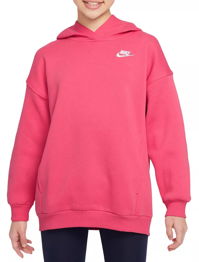 

Большой флисовый пуловер с капюшоном Nike Sportswear Club для девочек, цвет Aster Pink