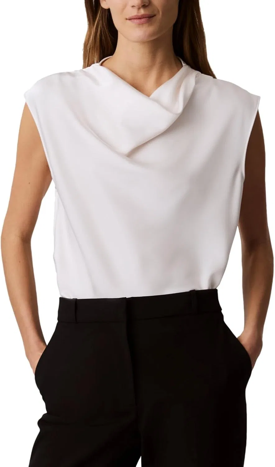 Блуза сатиновая Satin Cowl Neck Blouse, Calvin Klein, цвет морской соли