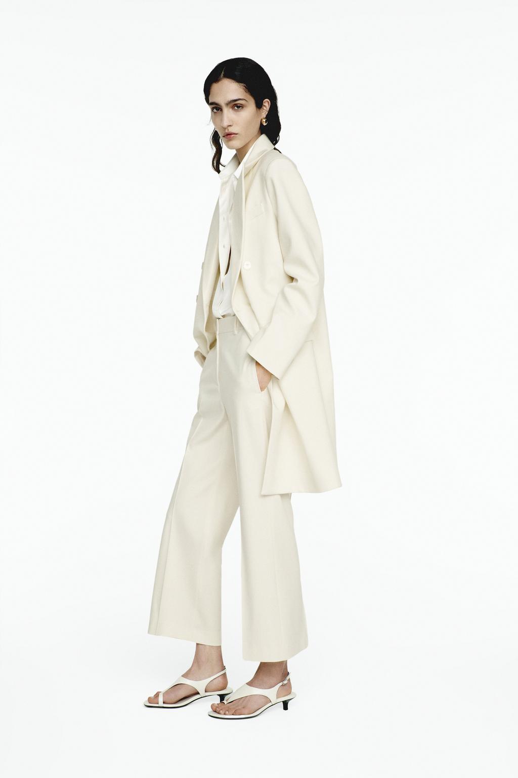 

Укороченные брюки с высокой талией ZARA, устрично-белый