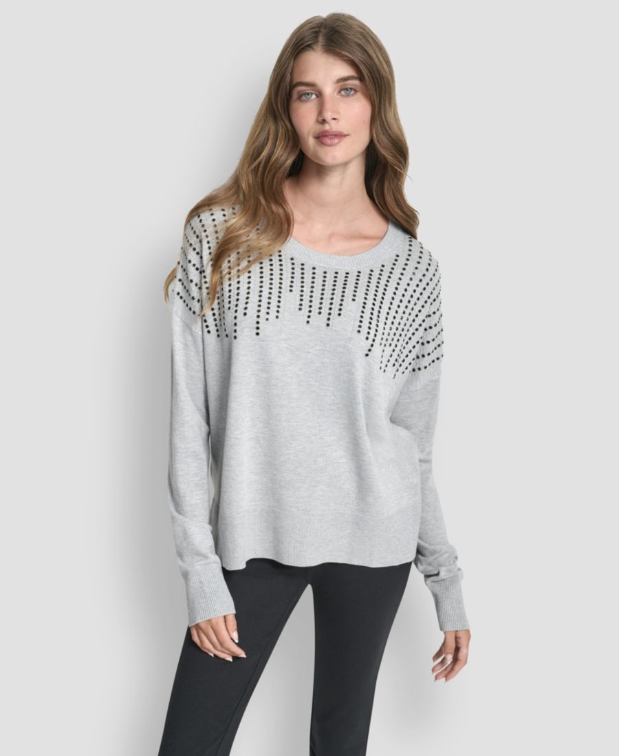 

Женский свитер с длинными рукавами и бахромой Hotfix DKNY, Light Stone Heather