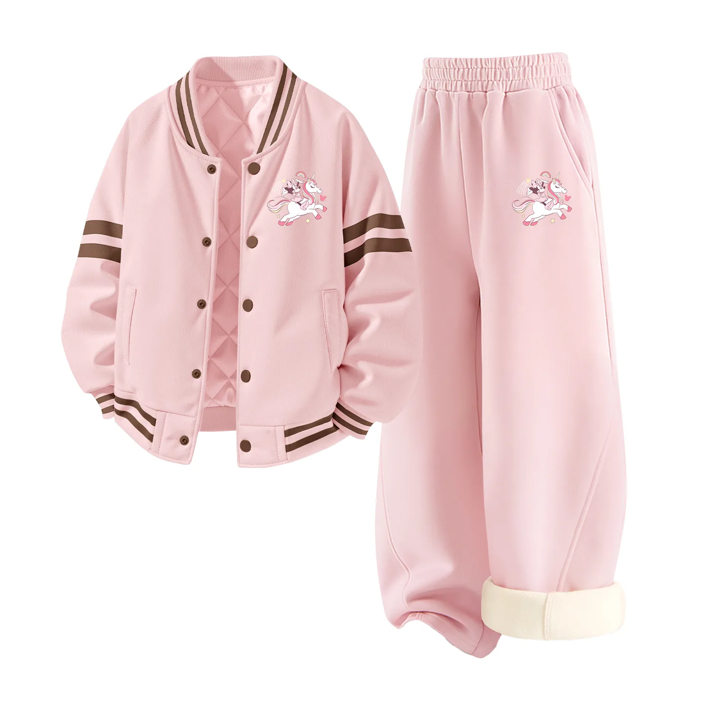 Детский спортивный костюм с воротником-стойкой на флисе Disney, [Thickened and Fleece-Lined]Di Gift K Lotus Pink+Di Gift K Heather Gray — фото 3