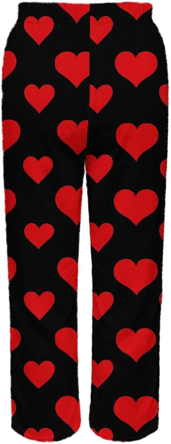 Generic Женские пижамные штаны Fuzzy Valentines с принтом в виде сердечек, широкие, меховые, фланелевые — фото 3