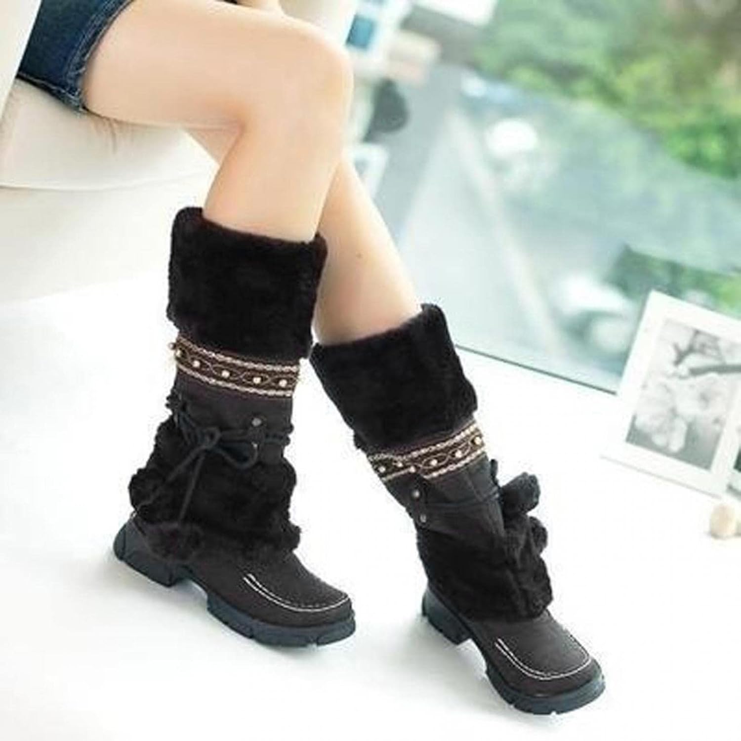 Женские сапоги Hbeylia до середины голени, черный — фото 2