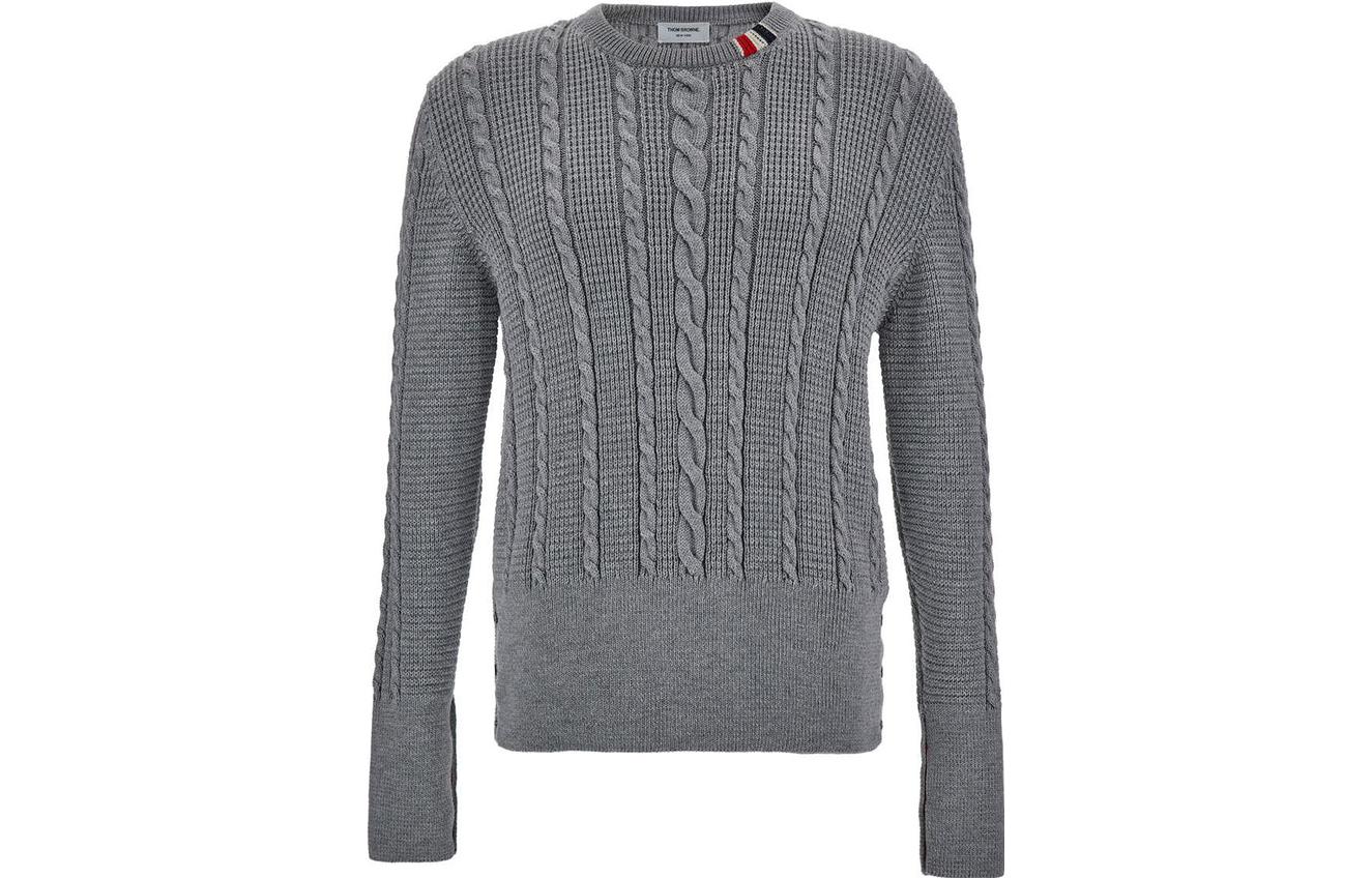 

RWB-Полосатый Кабельный Вязаный Свитер THOM BROWNE, Серый