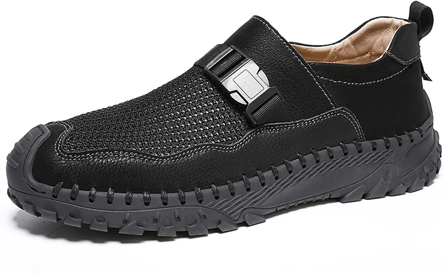 

Мужские повседневные кроссовки летние дышащие сетчатые модные шнуровочные обувь для ходьбы, противоскользящие для походов, альпинизма, кросс-кантри, бега и путешествий Generic, черный