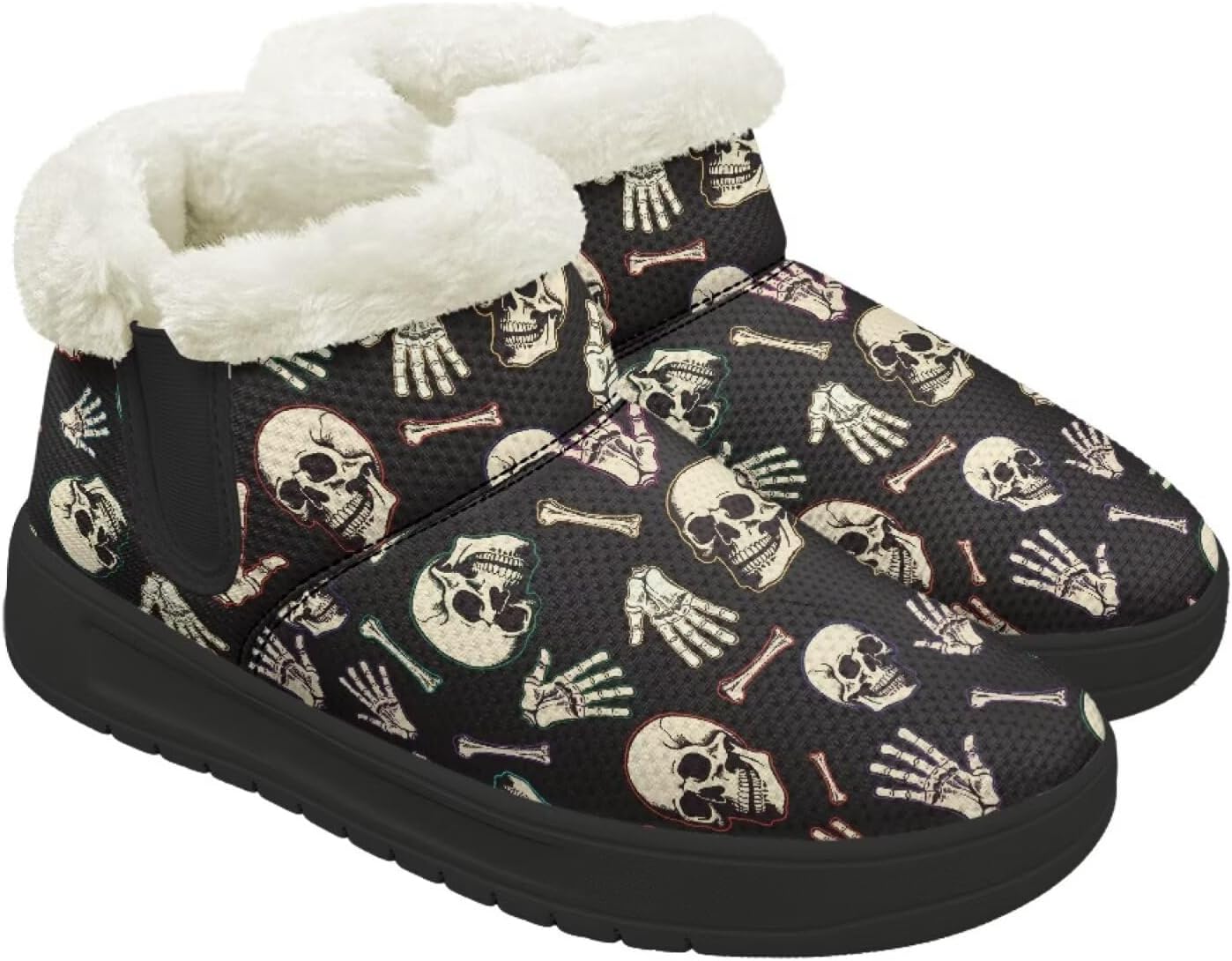 

Ботинки Forchrinse для женщин и мужчин, зимние теплые с меховой подкладкой, удобные пушистые ботинки с противоскользящей подошвой, Skull Printed