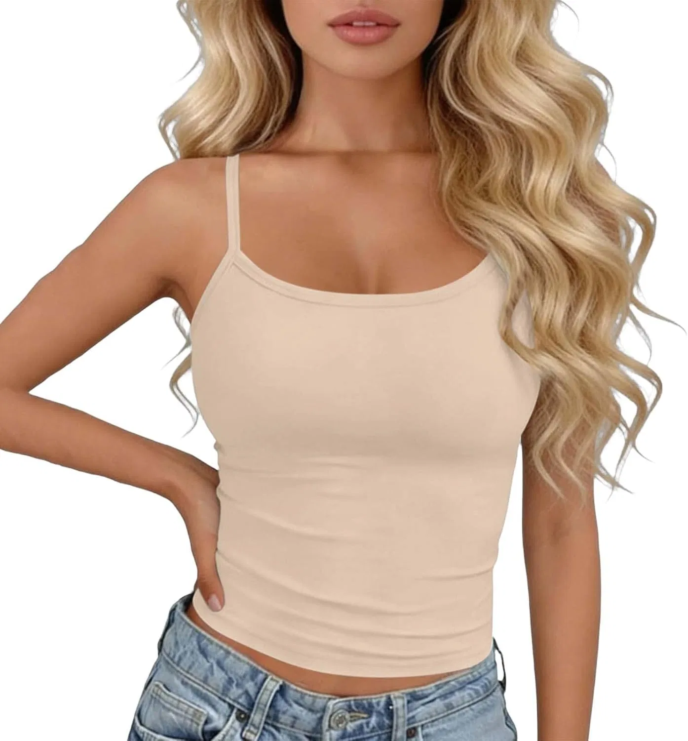 Женский топ на тонких бретелях, свободный, Beige