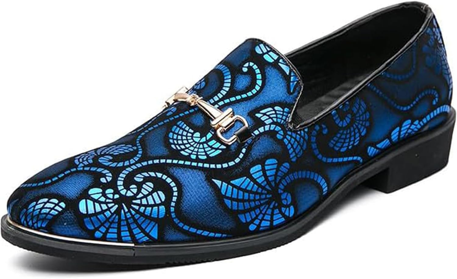 

Мужские винтажные лоферы с цветочным узором - повседневные кожаные классические туфли, модные и удобные слипоны с декоративной пряжкой для свадеб и торжественных случаев Xinduoyu, синий