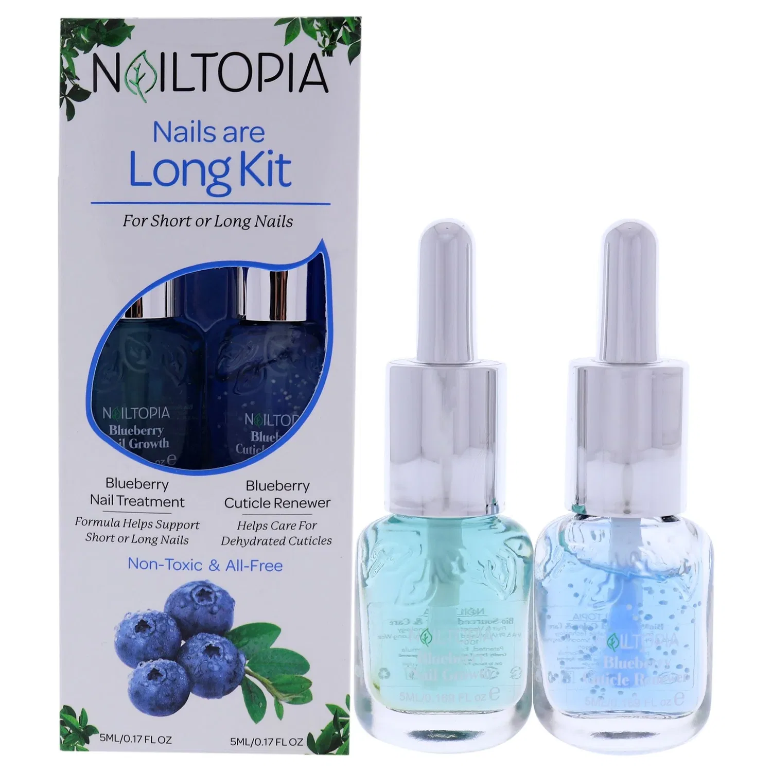 MAXEE Набор для удлинения ногтей Nailtopia для женщин - комплект из 2 предметов: средство для ухода за ногтями «Черника» (0,17 унции) и средство для восстановления кутикулы «Черника» (0,17 унции)