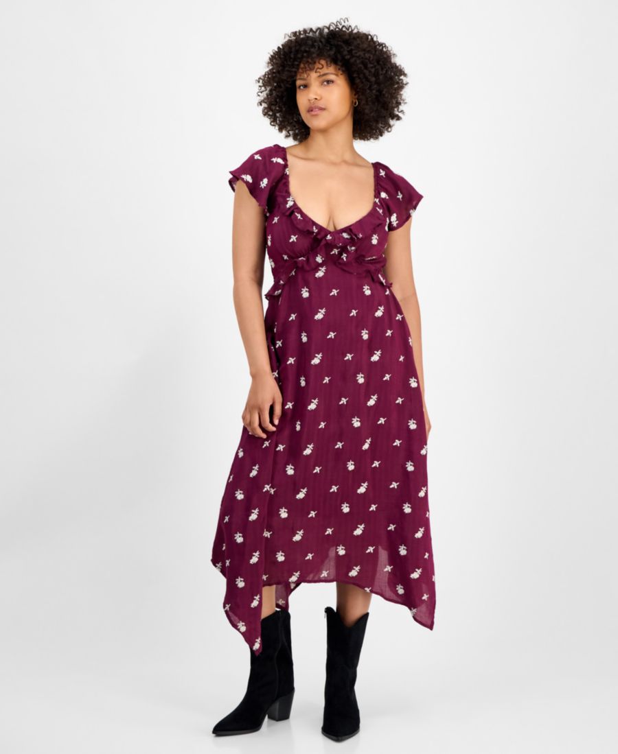 

Женское миди-платье с вышитым подолом в виде платка, размеры PXXS-2XL And Now This, Wine Floral