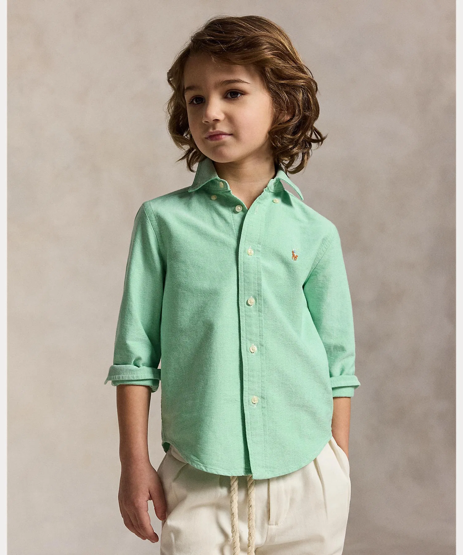 Детская рубашка POLO RALPH LAUREN CHILDRENSWEAR из хлопка с вышивкой зелёная