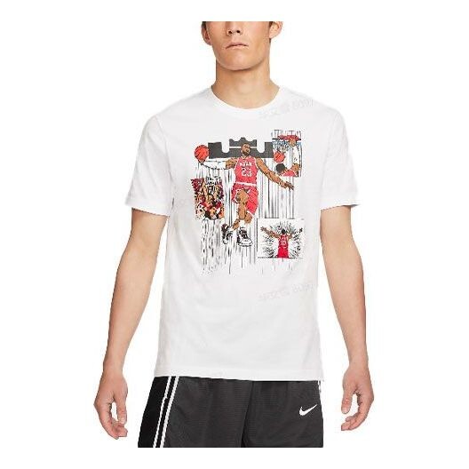 

Футболка Men's Nike Cartoon Lebron James Shooting Printing Sports Round Neck Short Sleeve White T-Shirt, белый