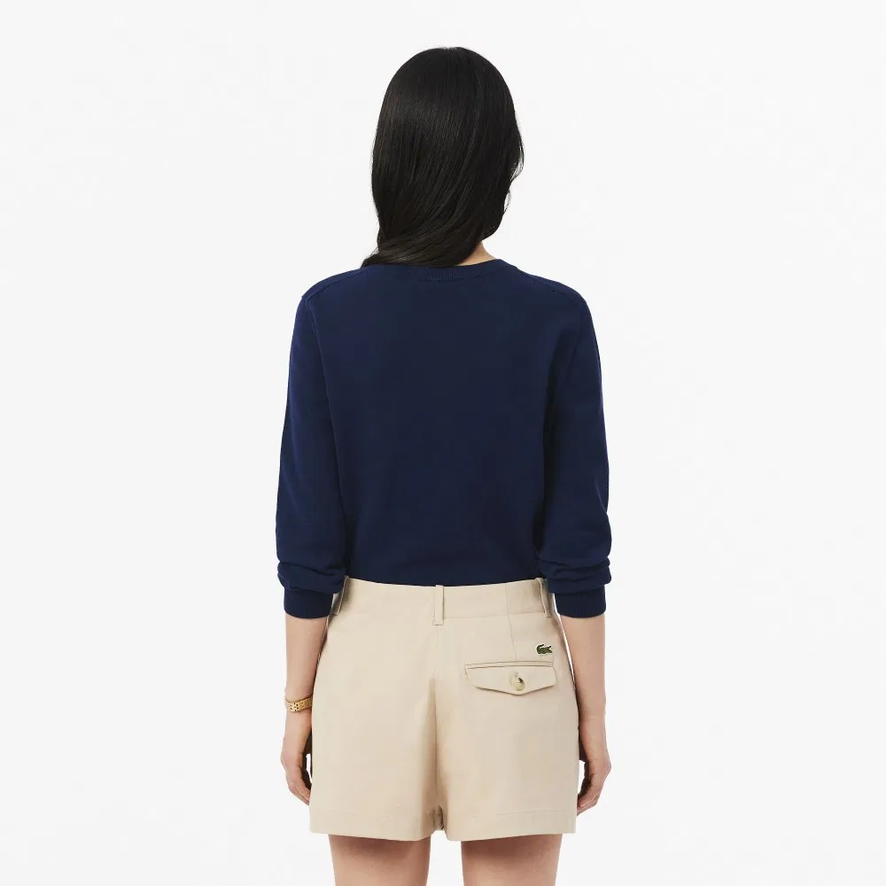 Кардиган Lacoste Тёмно-синий хлопковый с круглым вырезом — фото 3