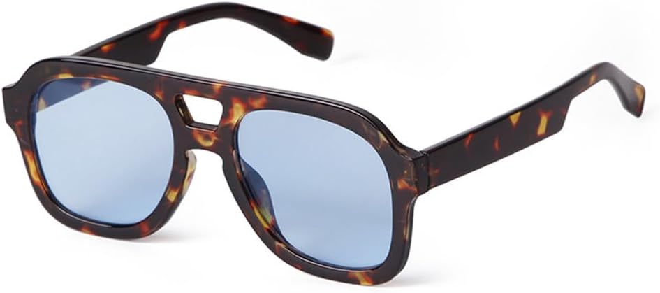 

Винтажные солнцезащитные очки в черепаховой оправе синего цвета для женщин и мужчин, модные, с двойной перемычкой, оранжевыми линзами, с защитой от УФ-излучения TYUVIVO, C7