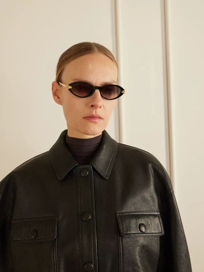 Солнцезащитные очки Panthère от Cartier с овальной оправой из ацетата и под золото Cartier Eyewear, черный — фото 2