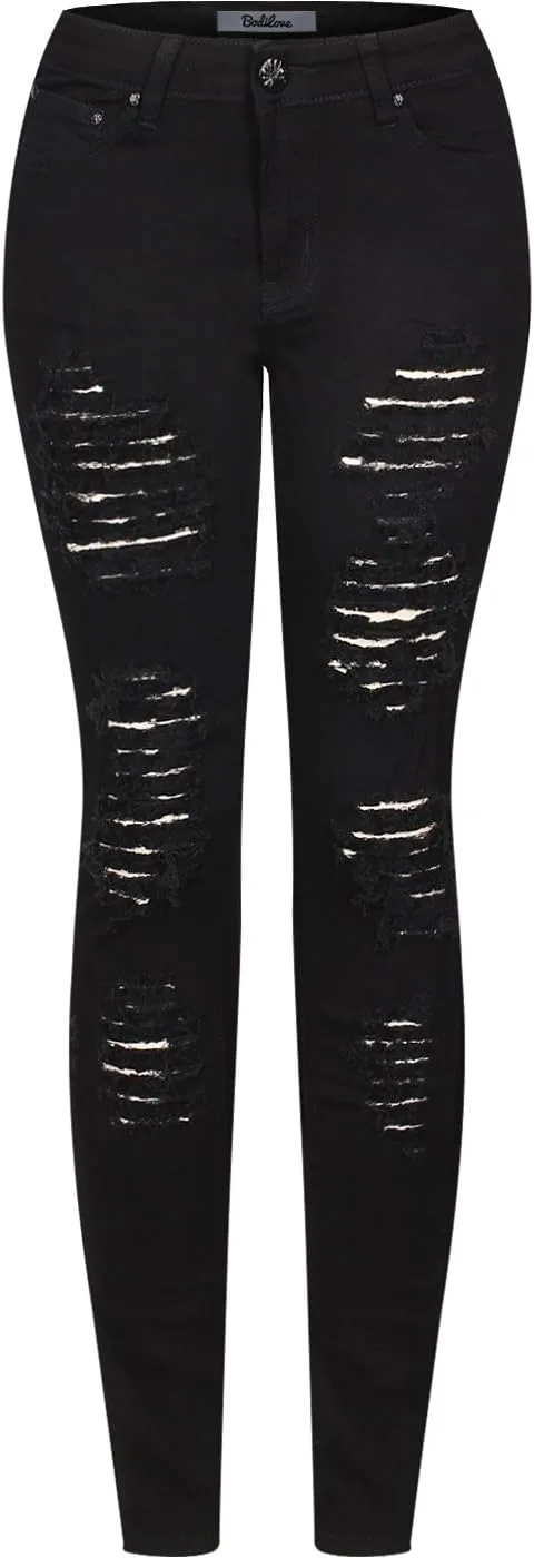 

BodiLove женские джинсы скинни с пятью карманами и эффектом потертостей