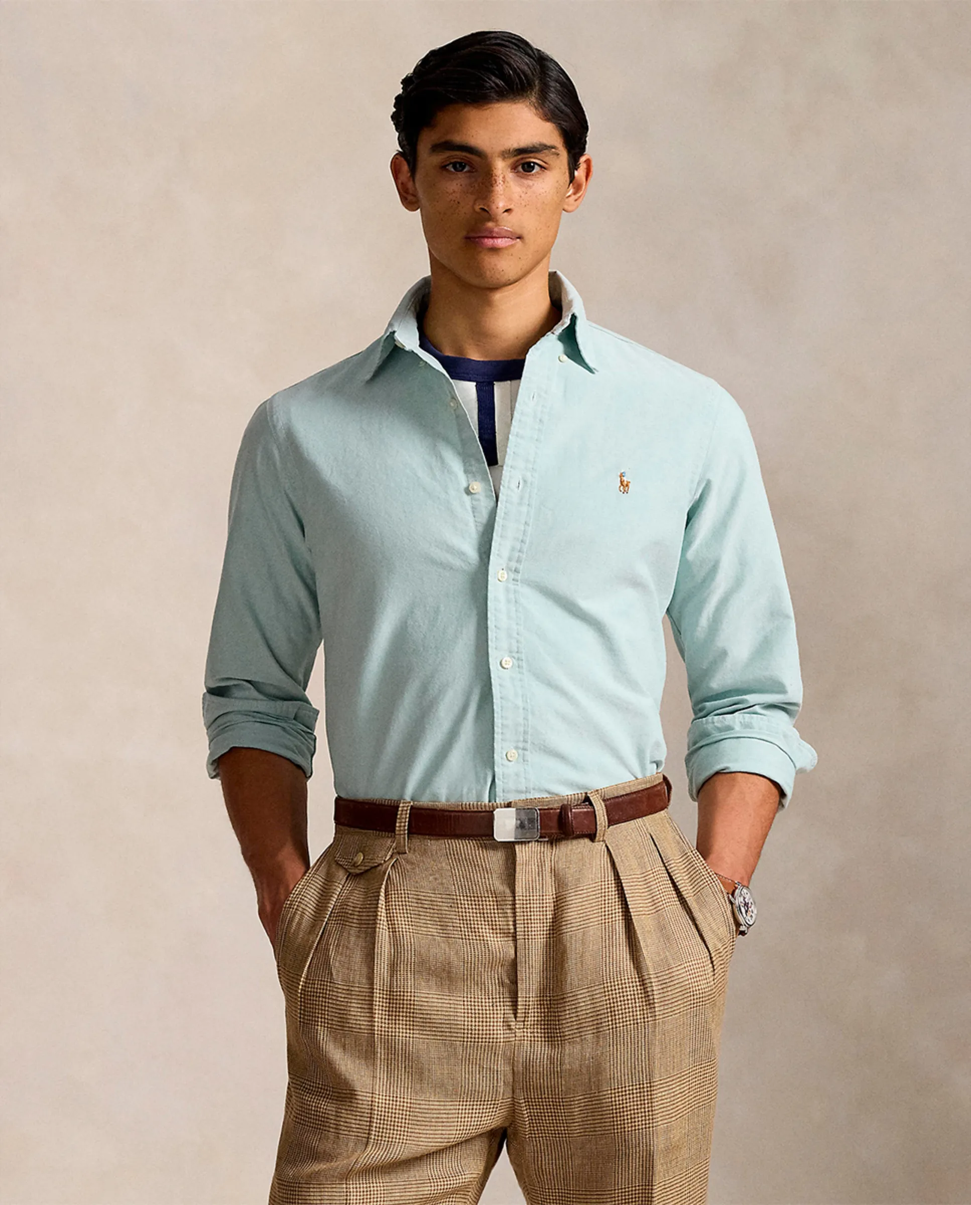 

Мужская оксфордская рубашка из хлопка Custom fit Polo Ralph Lauren, зеленый