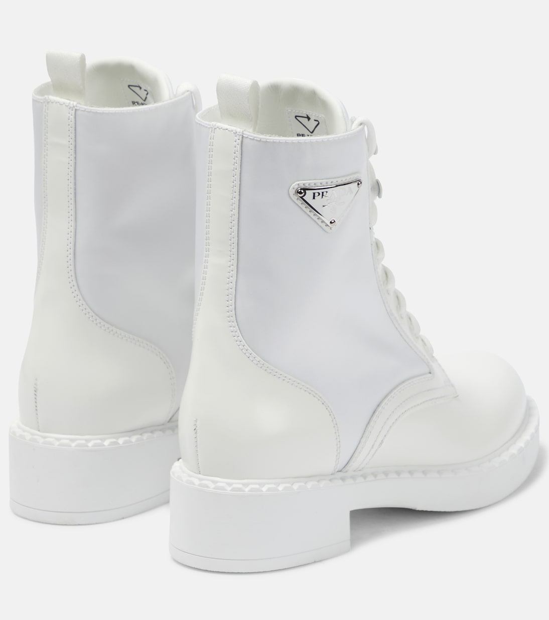 Ботинки до щиколотки с отделкой из шоколадной кожи Prada, белый — фото 3