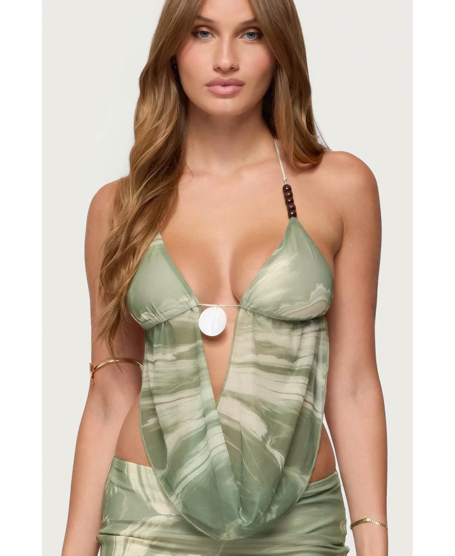 

Женский топ-халтер Kasen с принтом и сетчатой спинкой Edikted, Olive