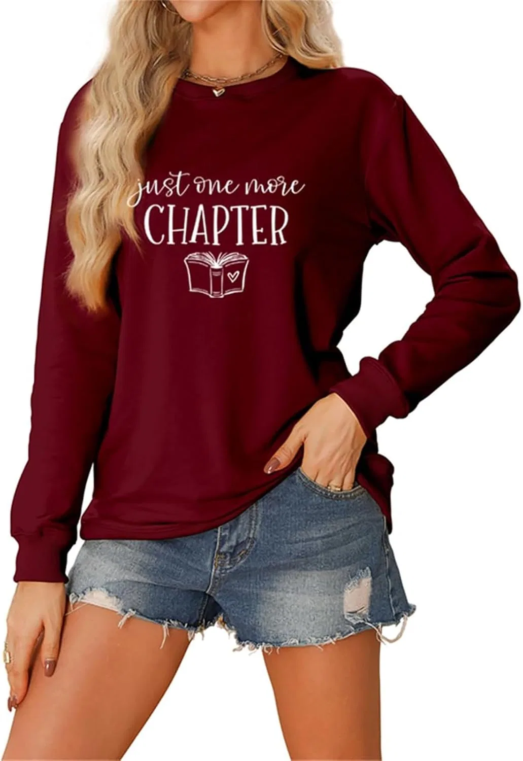 Женская толстовка Heevina "Just One More Chapter Book" с круглым вырезом, удобная, осенняя, с длинными рукавами, модная зимняя — фото 4