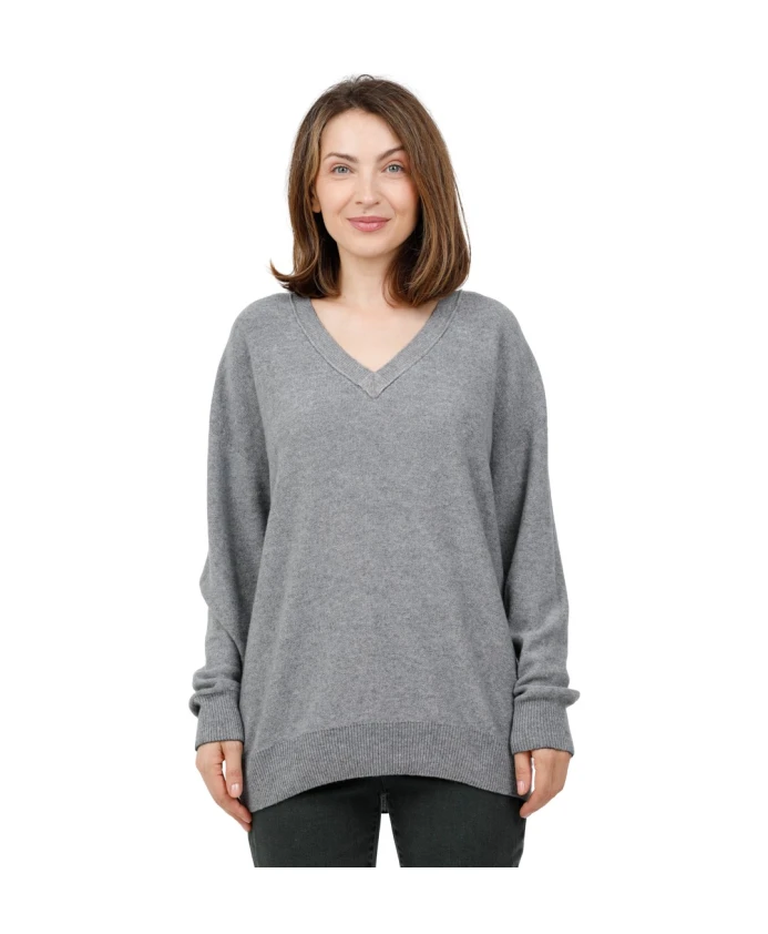 

Вязаный свитер оверсайз с V-образным вырезом и длинными рукавами, изготовленный из шерсти и кашемира. Alpha Studio, серый