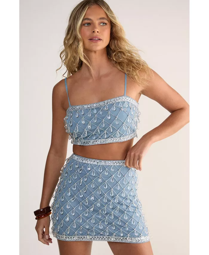 

Женский укороченный топ с капельным декором Nasty Gal, синий