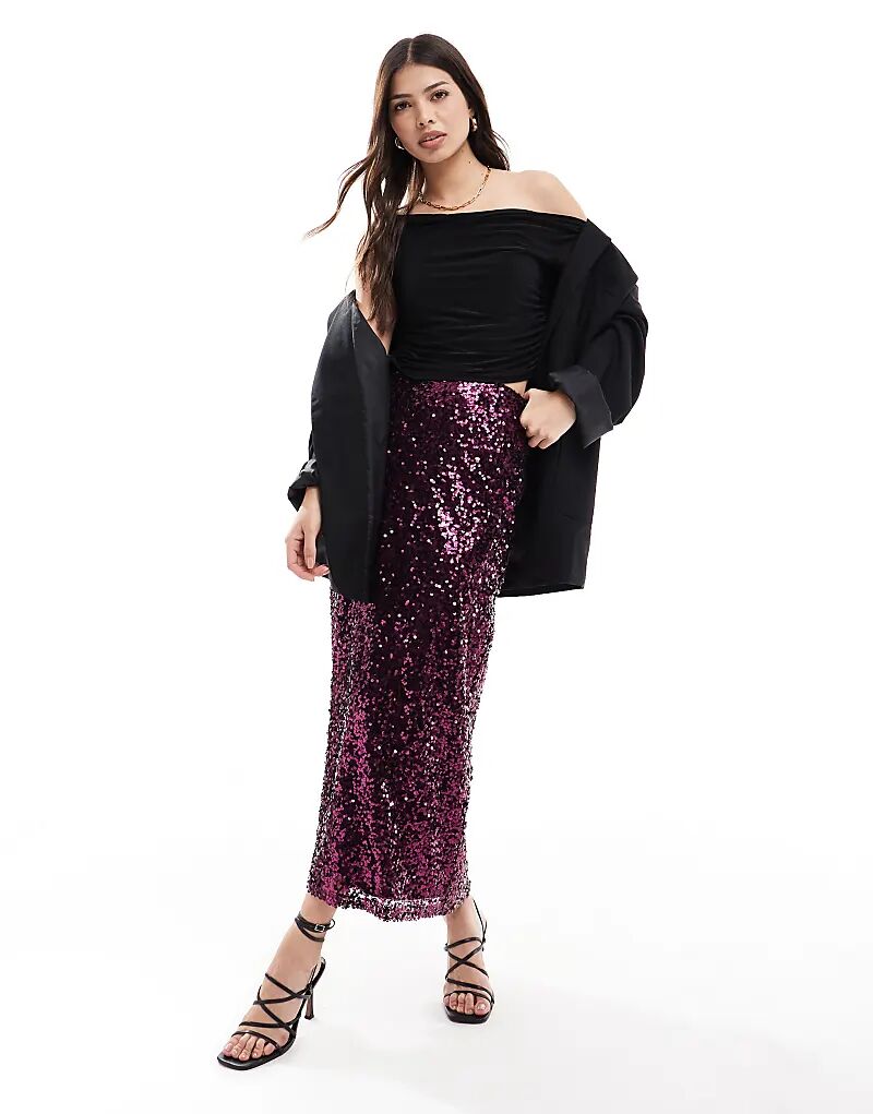 

Макси-юбка с пайетками бордового цвета ASOS DESIGN