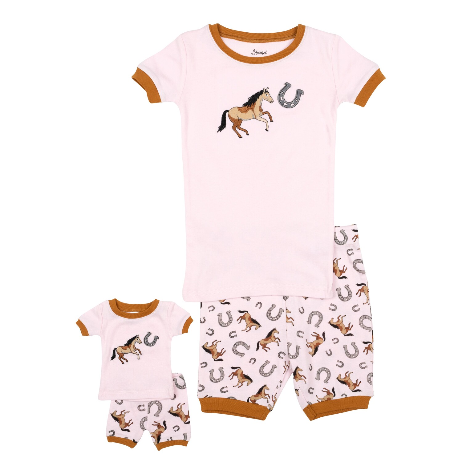 

Короткая пижама для девочек и подходящая кукла Pink Horse Leveret
