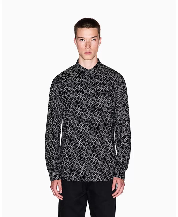 

Мужская рубашка с длинным рукавом из поплина с плетеным логотипом по всей поверхности A|X Armani Exchange, черный