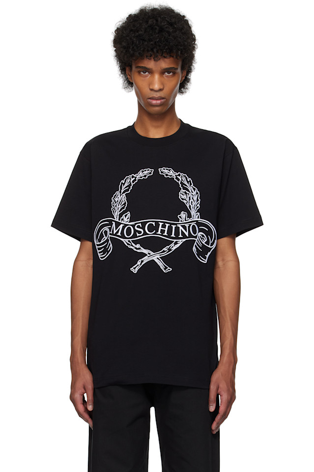 

Футболка с вышивкой "Лавровый венок" Maxi Moschino, черный