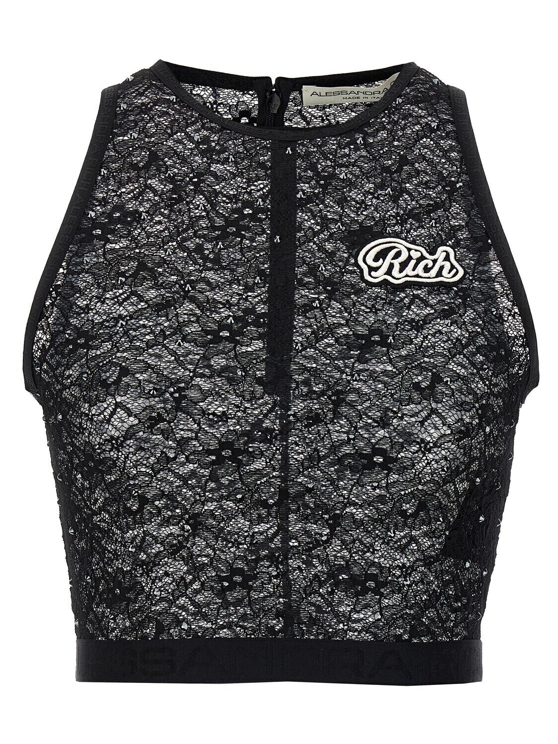 

Топ из кружева с декоративными камнями Alessandra Rich, черный