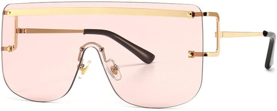 

Солнцезащитные очки без оправы из сплава для женщин, винтажные цельные солнцезащитные очки из сплава большого размера, голубые и розовые солнцезащитные очки для мужчин, плоские солнцезащитные очки generic, 5