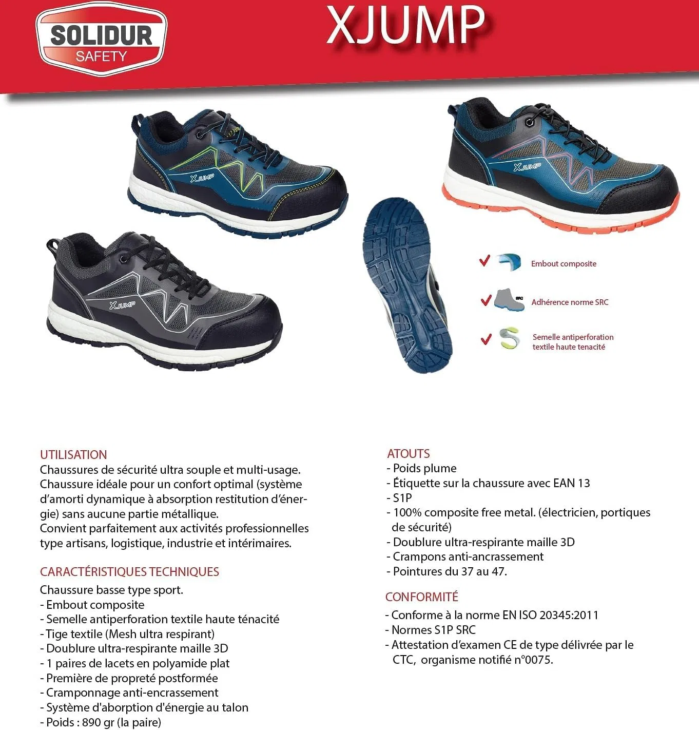 Защитная обувь Solidur XJUMP многоцелевого назначения (1 пара) Jardiaffaires, Multicoloured