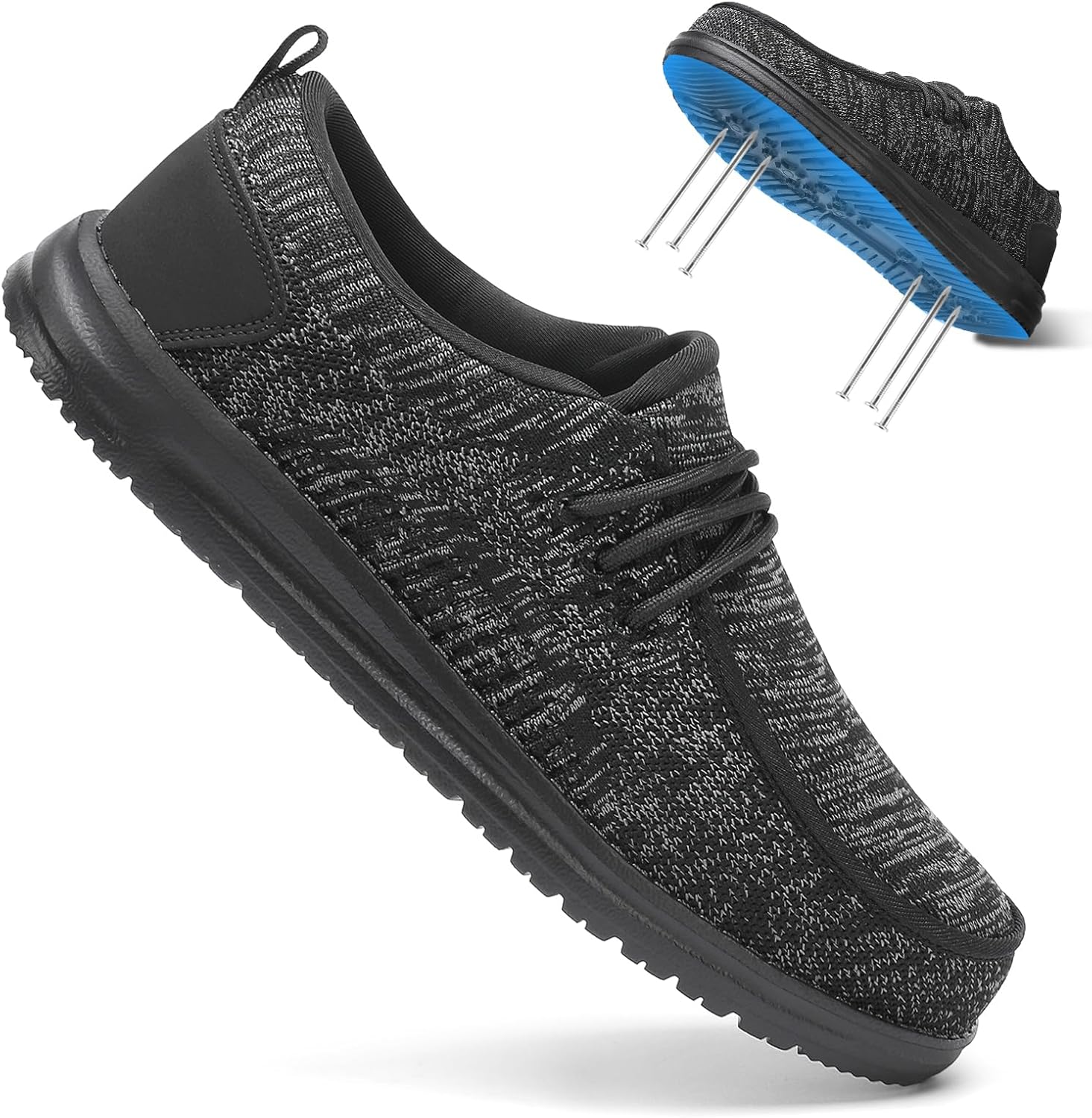 

Мужские слипоны с защищенным стальным носком VikoViren, противоскользящие, проколоустойчивые, неразрушимые, легкие, комфортные строительные кроссовки, черный