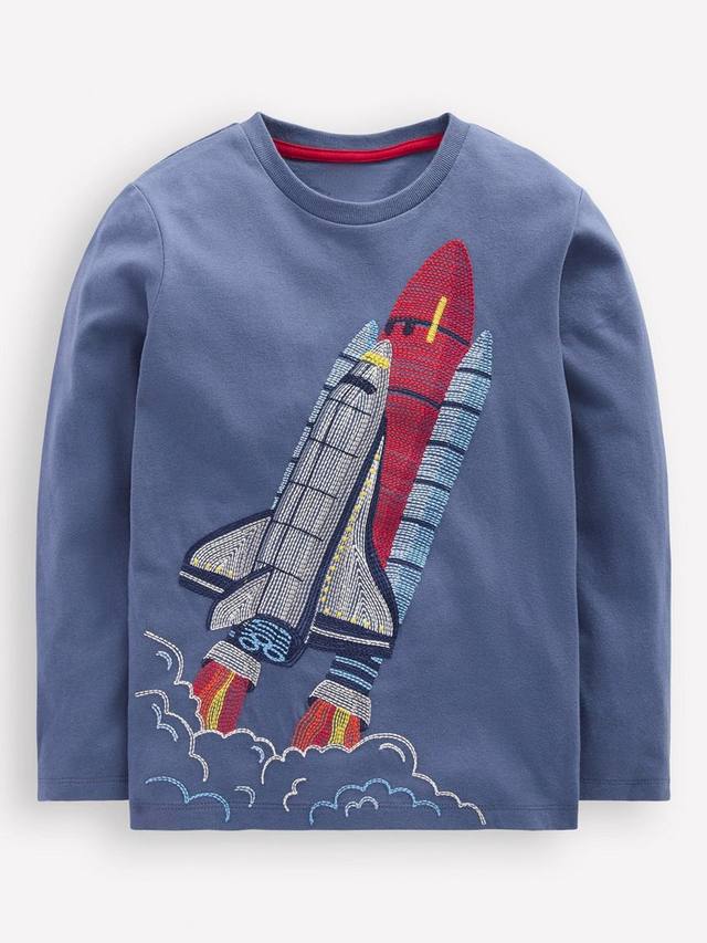 

Детская хлопковая футболка с длинным рукавом, светящаяся в темноте Mini Boden, Robot Blue Rocket