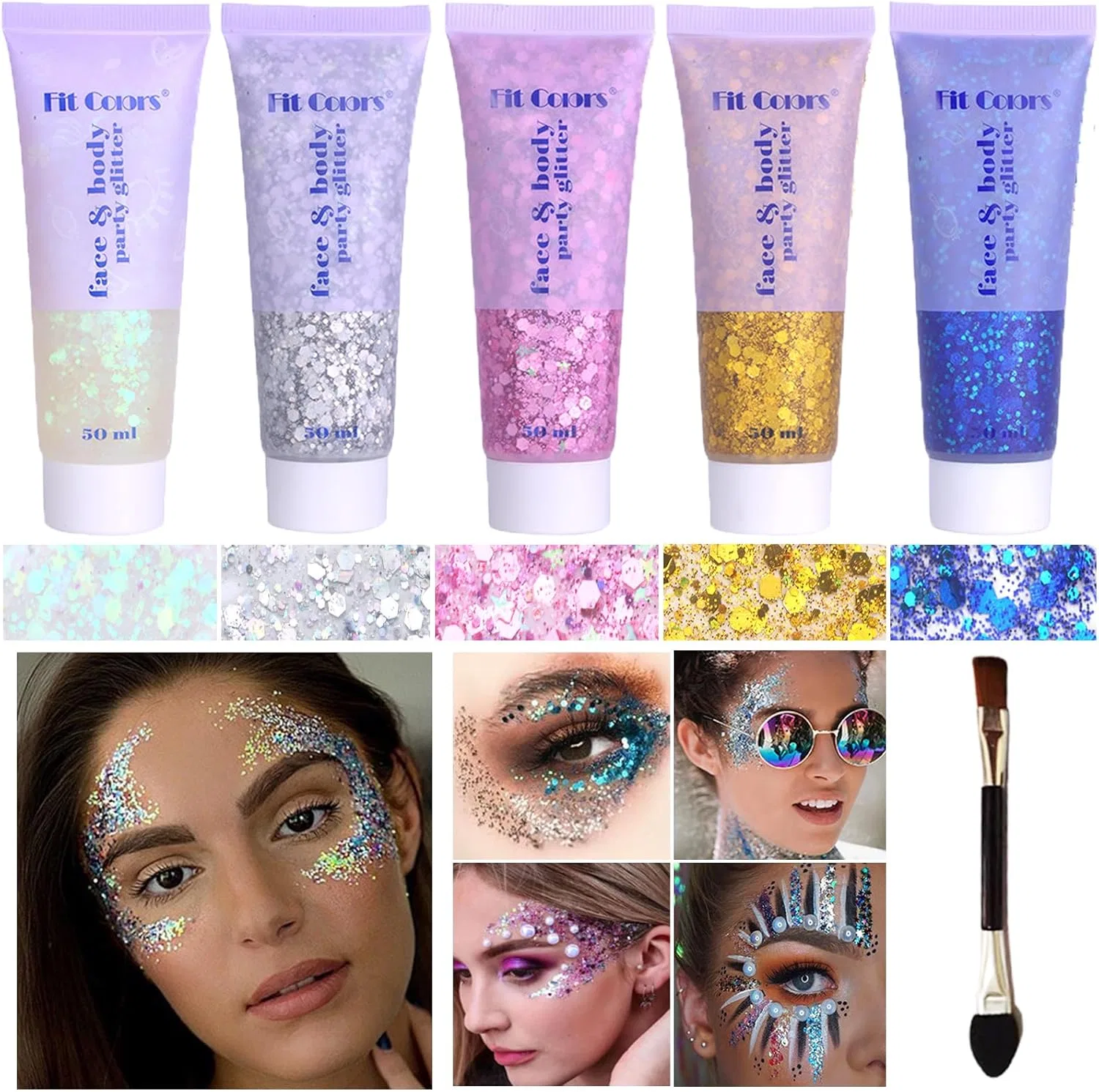 Гель для тела и лица с блестками Angels Beauty White&Silver&Pink&Gold&Blue 250 мл